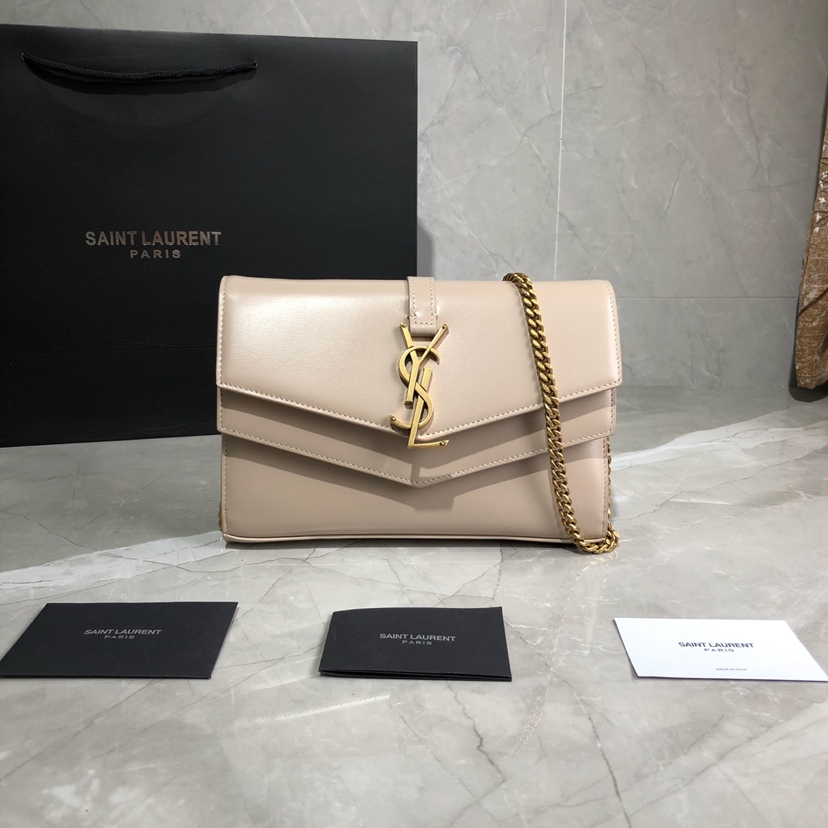 2019 Saint Laurent Sulpice Chain Wallet in NUDE smooth leather
